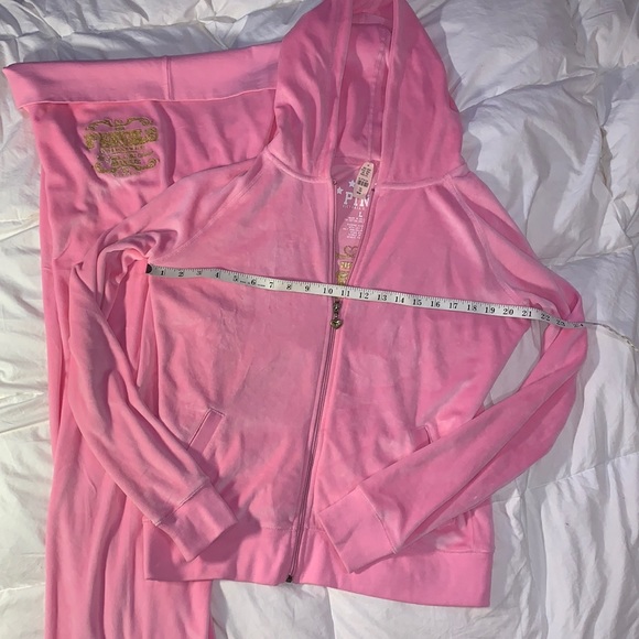 NEW Y2K PINK VELOUR WIDE LEG PANT FULL ZIP HOODIE THE PINKS LOVE & ROCK N ROLL - Picture 4 of 16